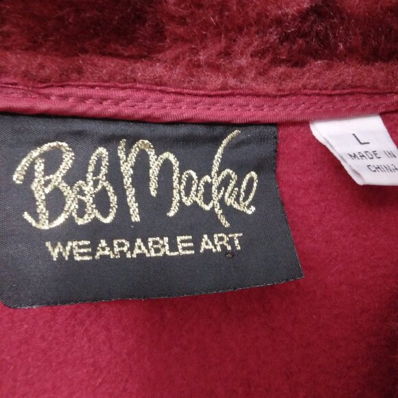 Bob Mackie | Cranberry Red Embroidered Fleece Vest Front Zip | Size L - Picture 6 of 8